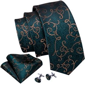 Barry Wang Green/Copper Silk Tie with Hanky & Cufflinks Set, 2 Sets available